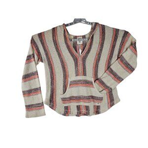 Billabong Hoodie Sweater MediumStriped Pullover Cotton Blend Beige & Orange